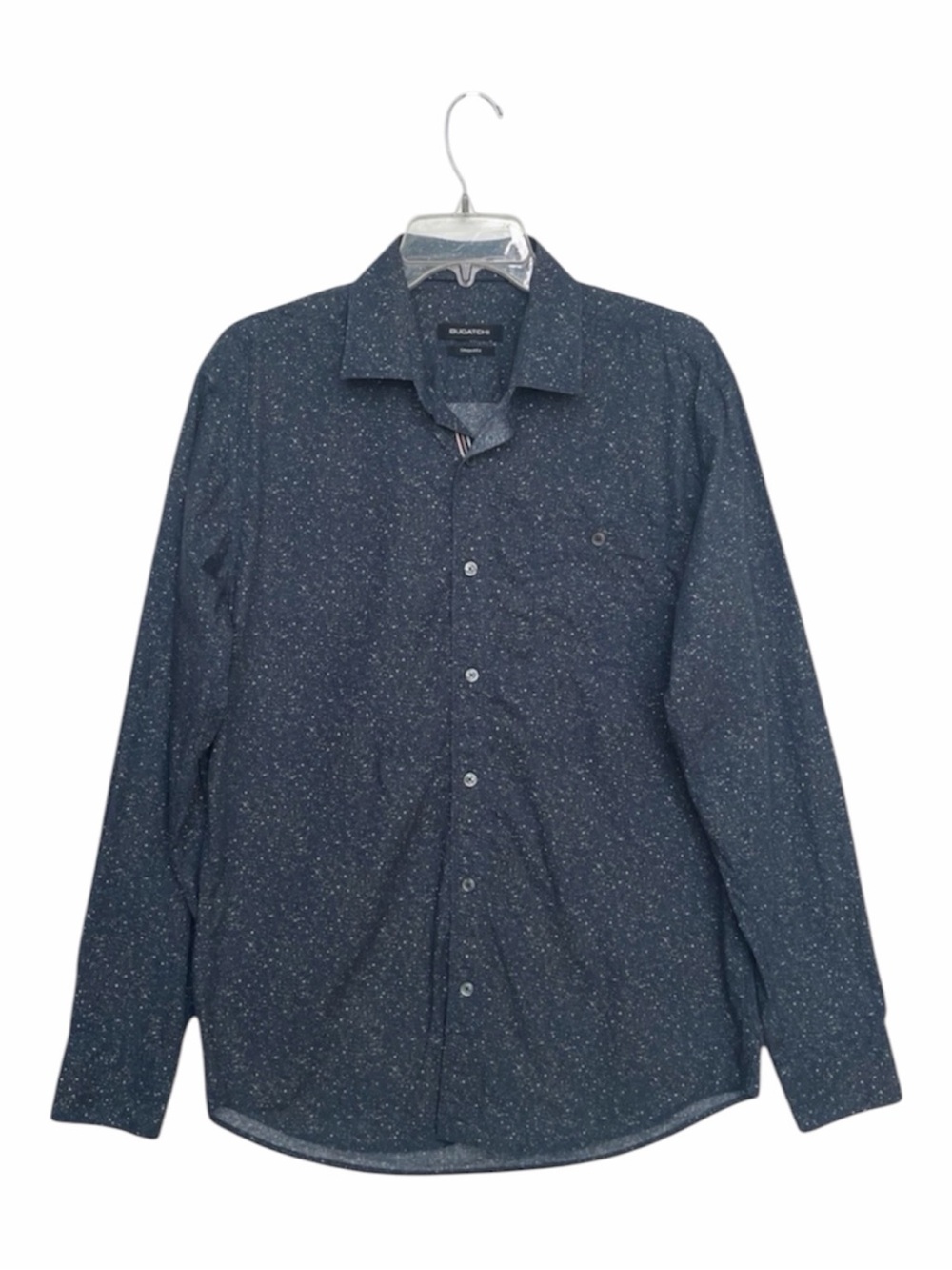 BUGATCHI Shaped Fit Long Sleeve Button Up Shirt Mens L Blue Speckled Print